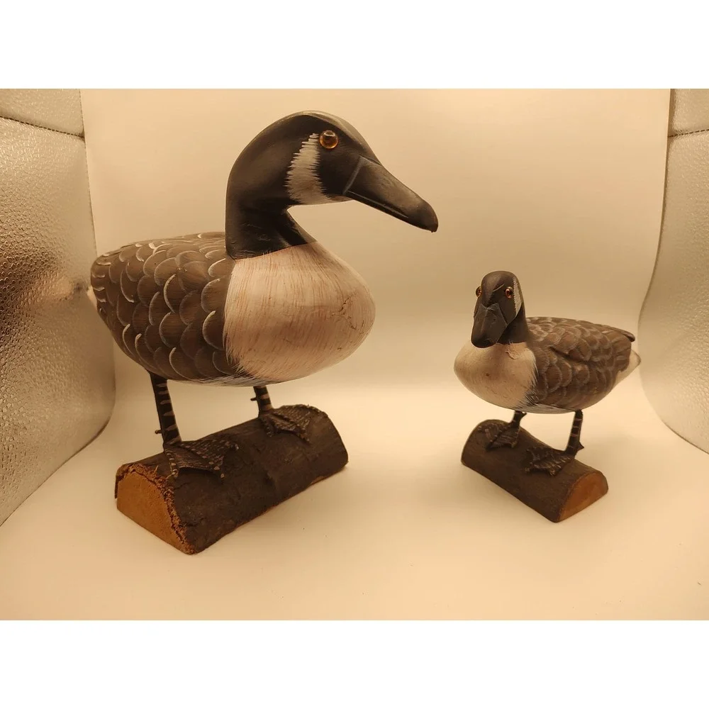 Hand Carved Painted Wooden Mallard Duck Set